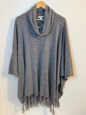 Garnet Hill 100% Wool Cowl Neck Fringe Poncho Boho Sweater Pullover